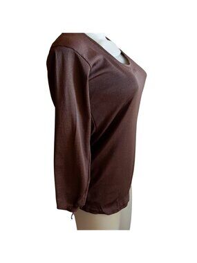 True Vintage Top Large 1970's Brown Long Sleeve Scoop Neck Disco Stretch